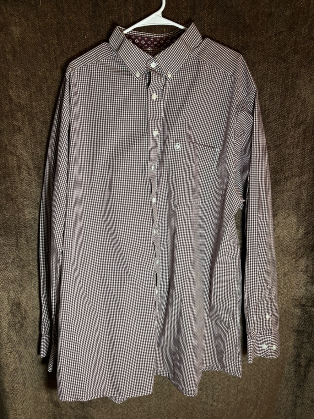 Ariat Men's Long-Sleeve Micro-Check Button-Down Shirt - Burgundy & White